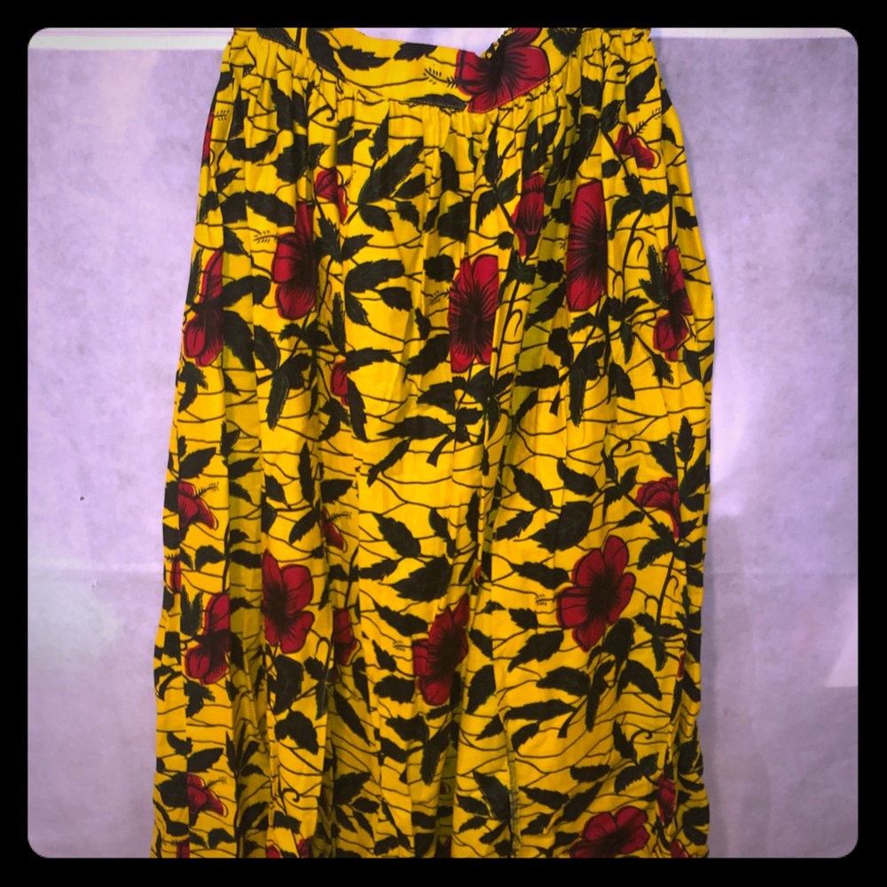 Yellow Flower Print Maxi Skirt